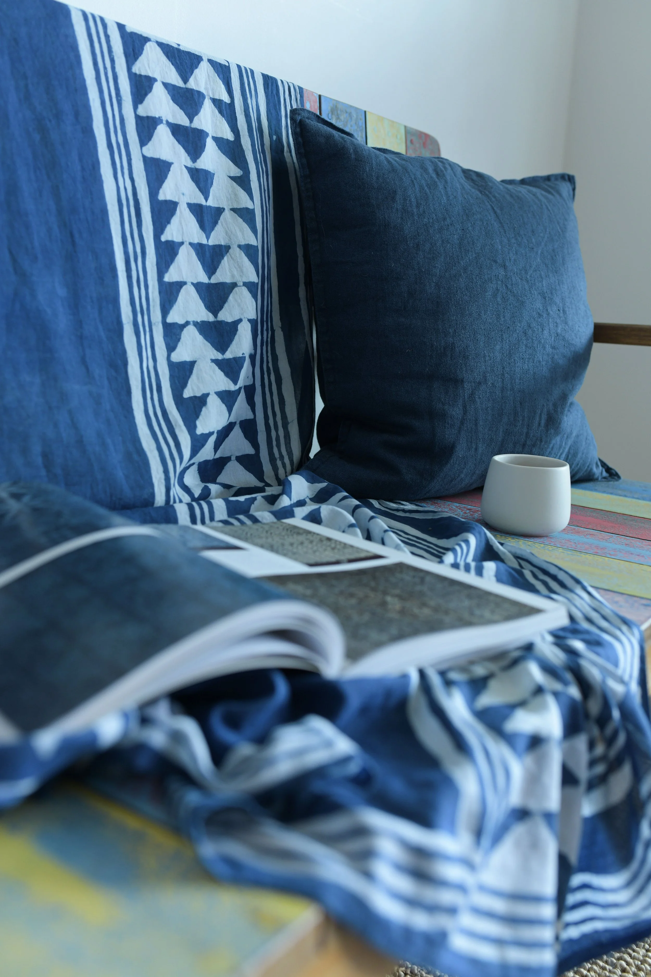 Red Moon II, a hand block printed textile by Lizane Louw.