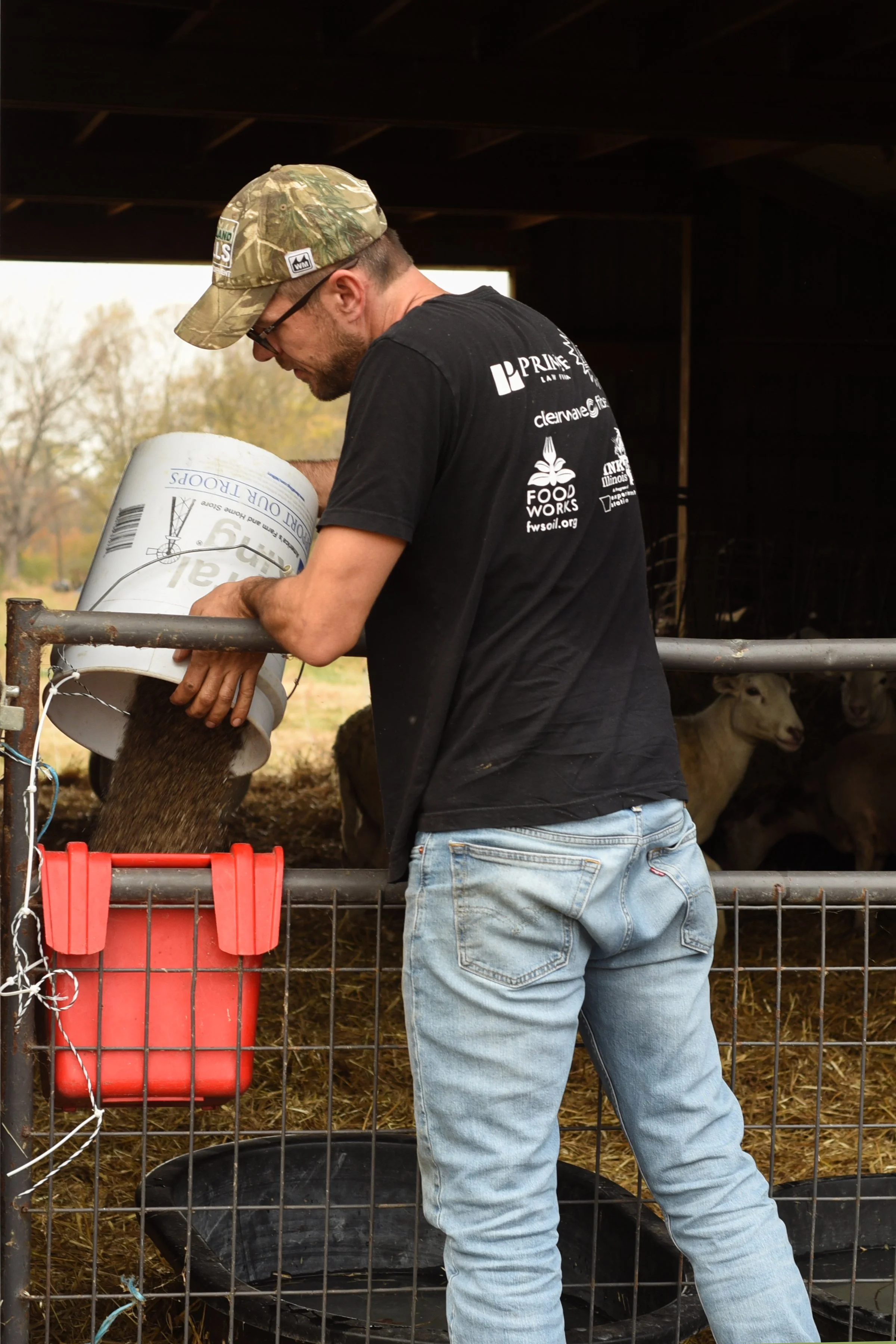 Brent of Flock Farm feeding animals