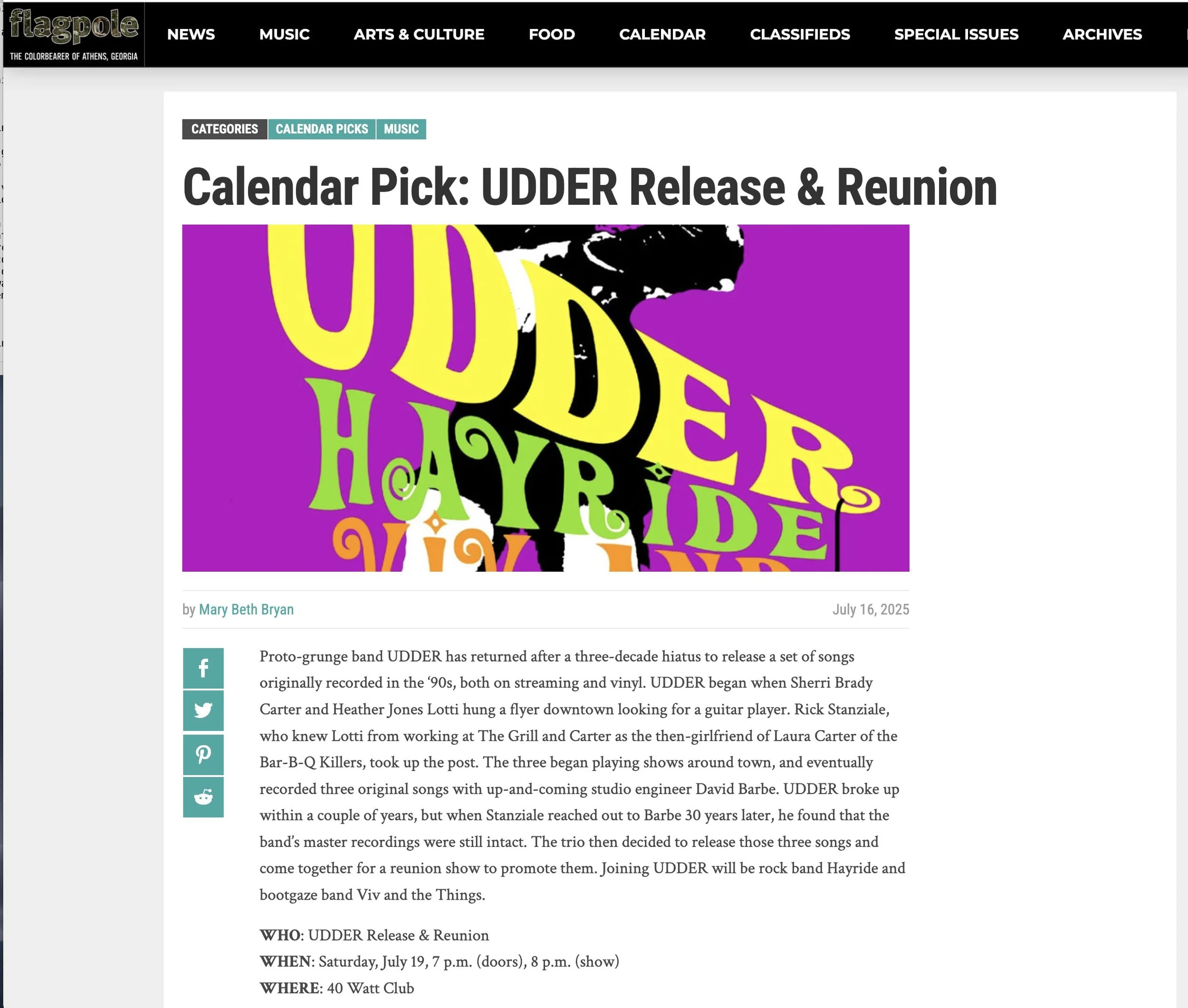FLAGPOLE CALENDAR PICK: UDDER RECORD RELEASE