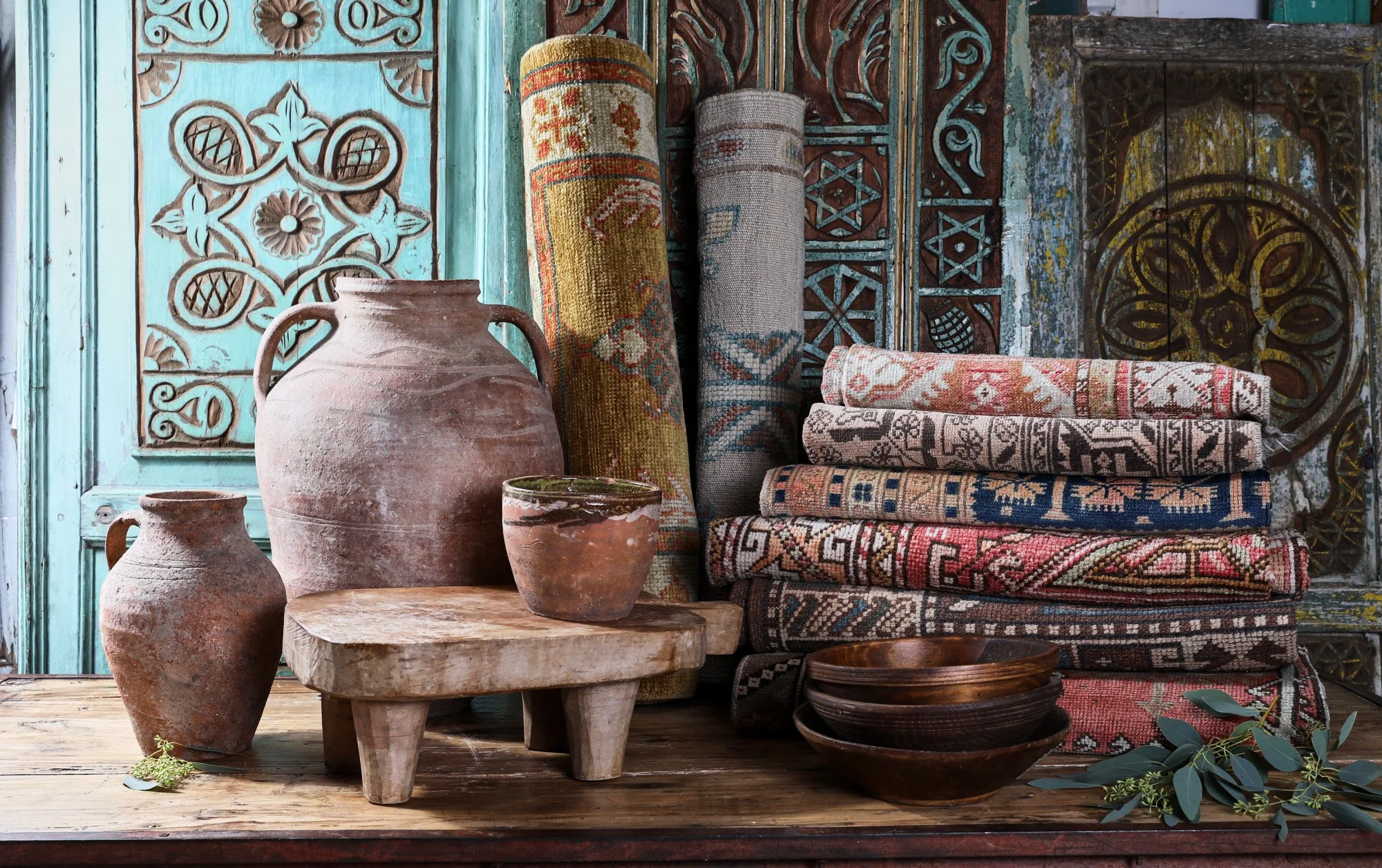 rugs and pottery