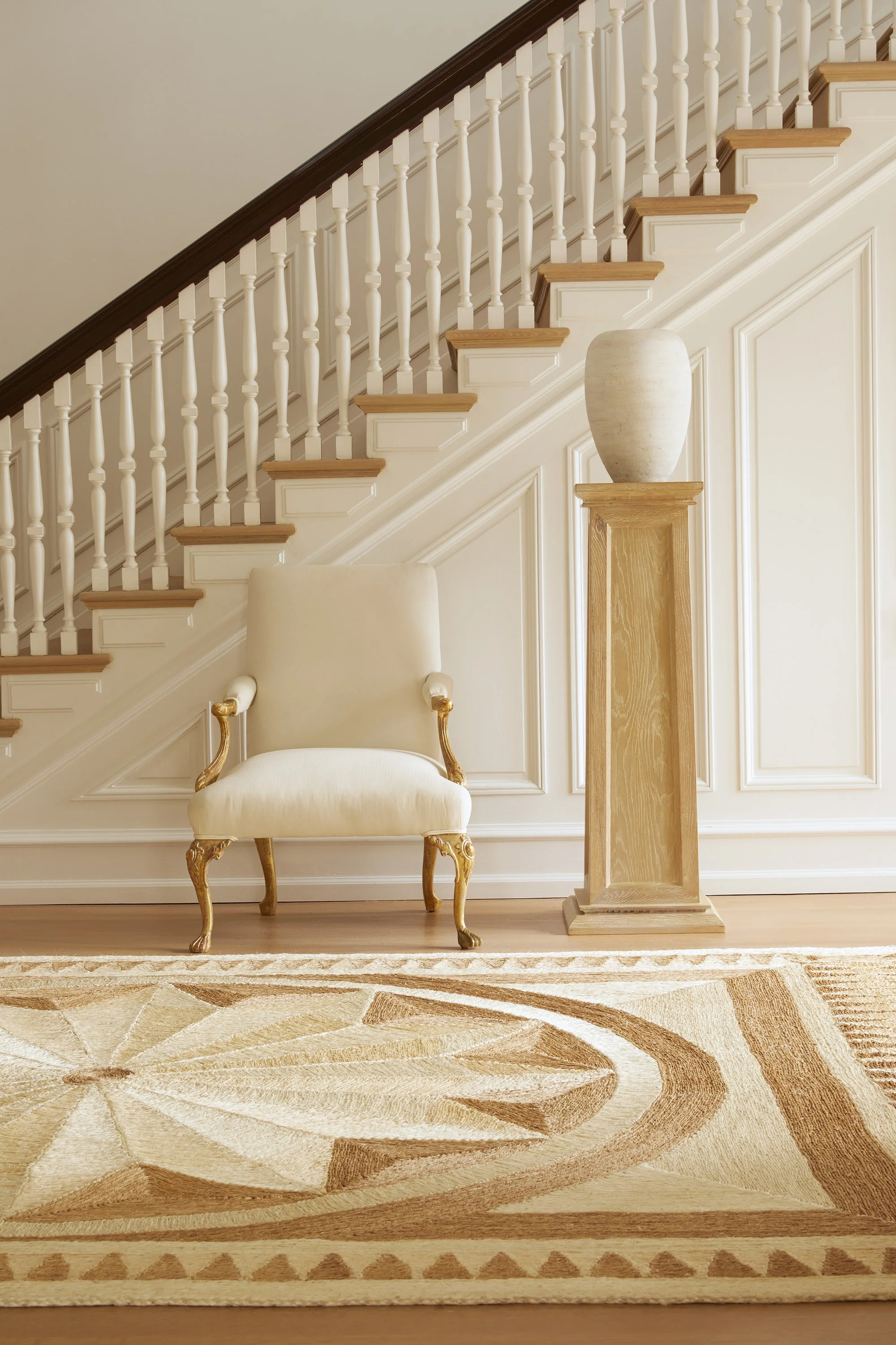 An image of a staircase and chair