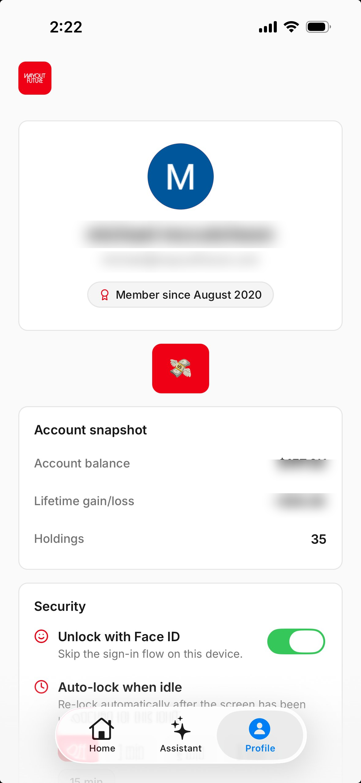 Profile: account snapshot, member tenure, and security settings.