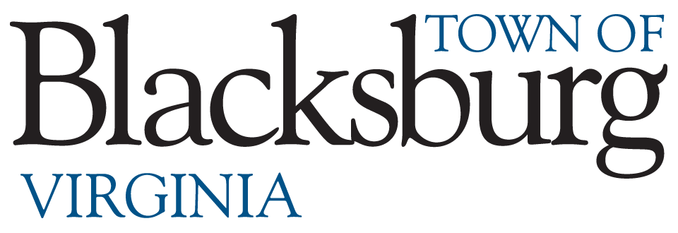 Text logo with the words 'Town of Blacksburg Virginia' in black and blue fonts.