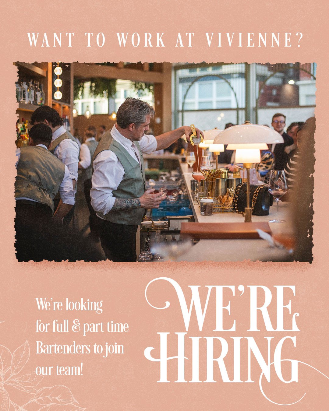 Join the team at Vivienne Coastal Mediterranean and help bring one of Worcester&rsquo;s most exciting dining destinations to life. We&rsquo;re looking for experienced bartenders with a passion for hospitality, elevated cocktails, wine, and creating u