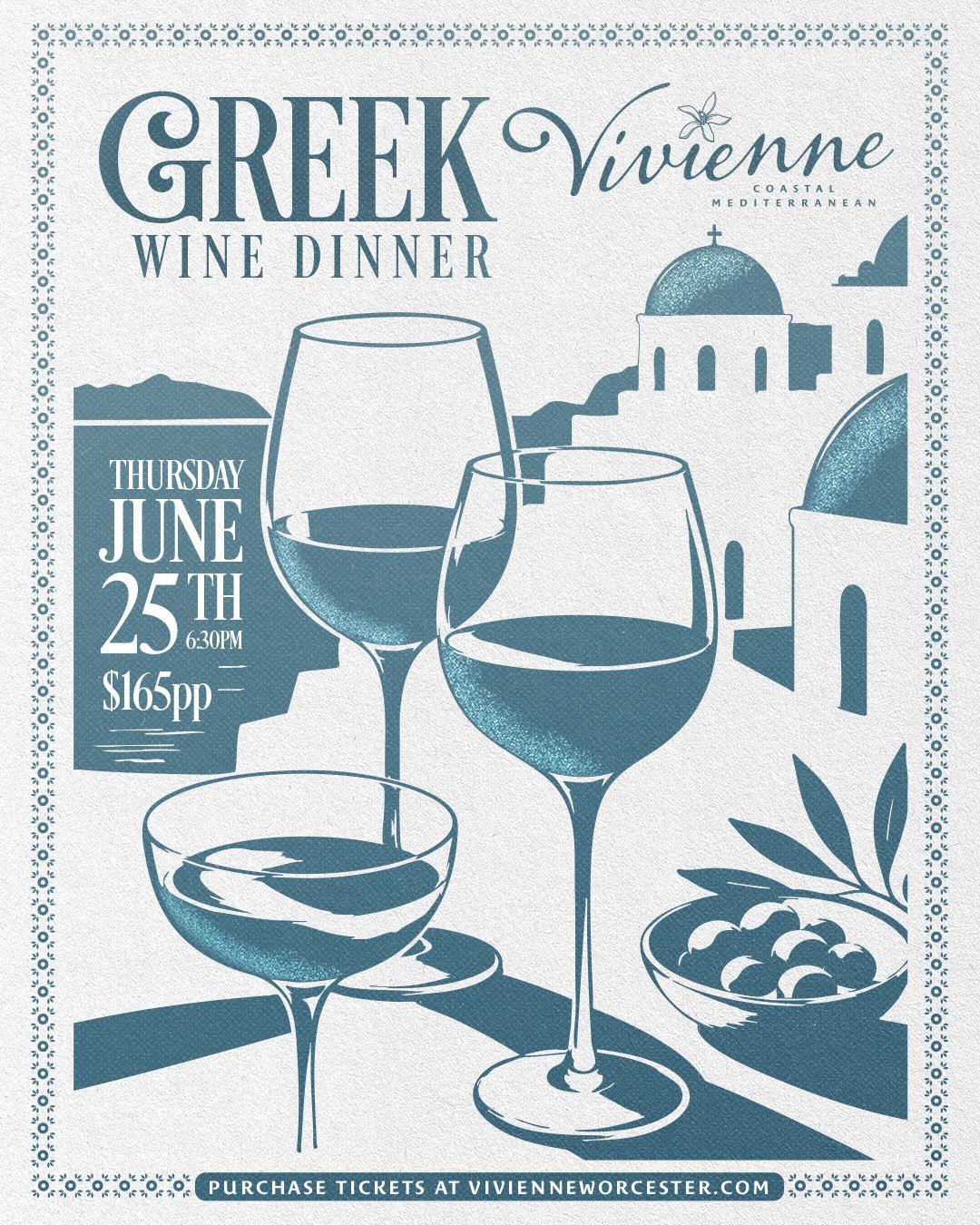Two unforgettable experiences are on the horizon at Vivienne &amp; VUE. ⁠
⁠
🍷🇬🇷 Greek Wine Dinner &ndash; Thursday, June 25th⁠
⁠
Join us at Vivienne for an evening celebrating the wines and flavors of Greece. This special dinner will feature a tho