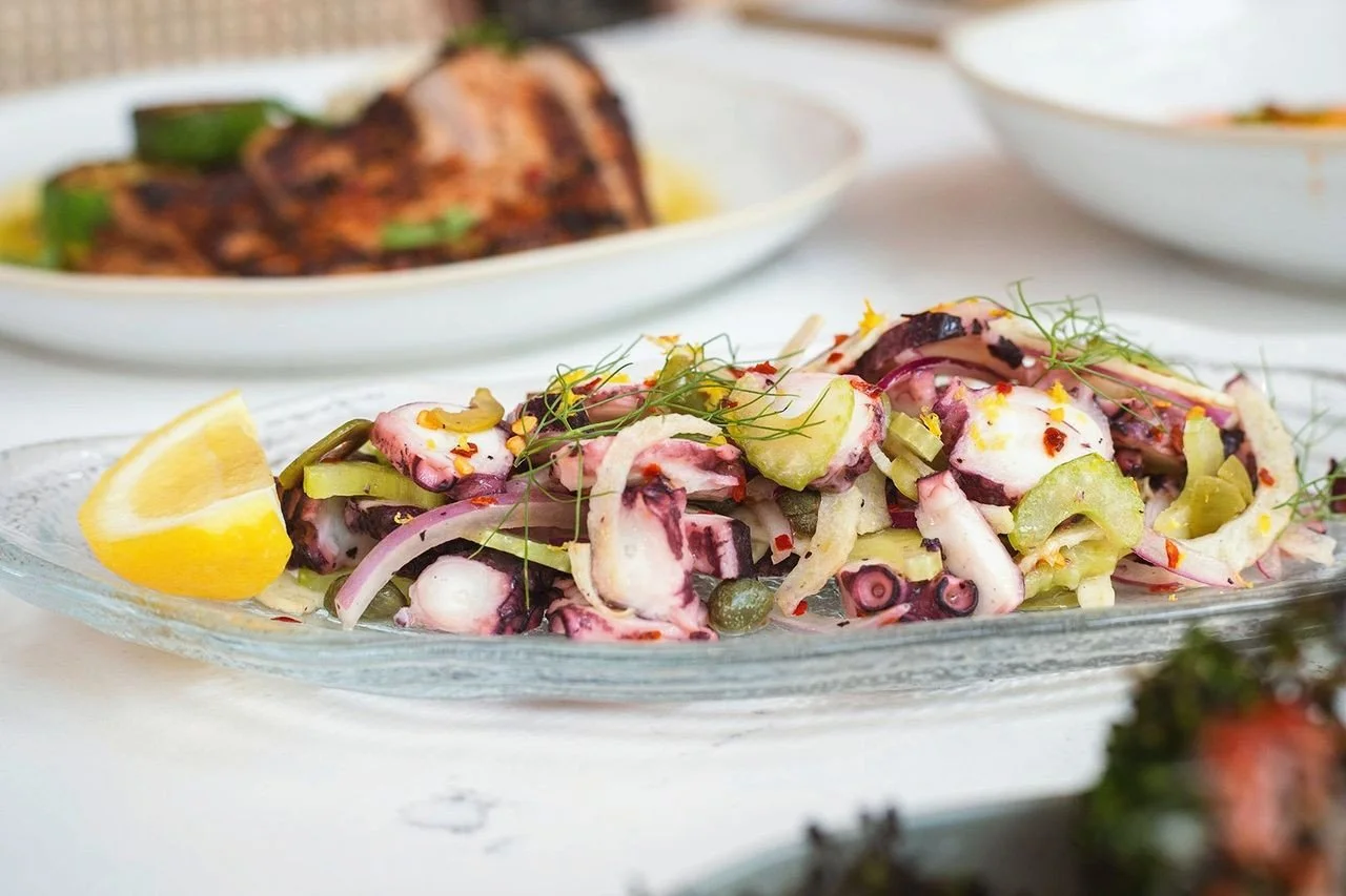 INSALATA DI POLPO brings together chilled octopus, crisp celery, red onion, capers and Castelvetrano olives, finished with aged red wine vinegar for a bright, coastal bite.⁠
⁠
Fresh, vibrant and made for a summer evening at Vivienne.⁠
⁠
Reservations 