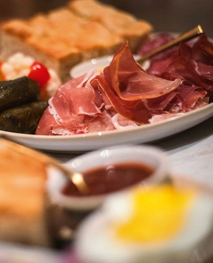 Sometimes the best view is right in front of you &ndash; cured meats, giardiniera, Dijon mustard, stuffed grape leaves and house focaccia, best enjoyed alongside something from the bar.⁠
⁠
Reservations for Vue available online.