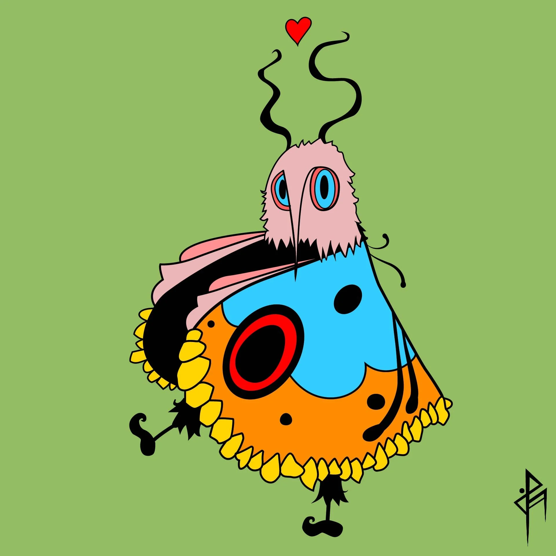 Mothy Boyz sticker design by Harmony, colourful moth character.