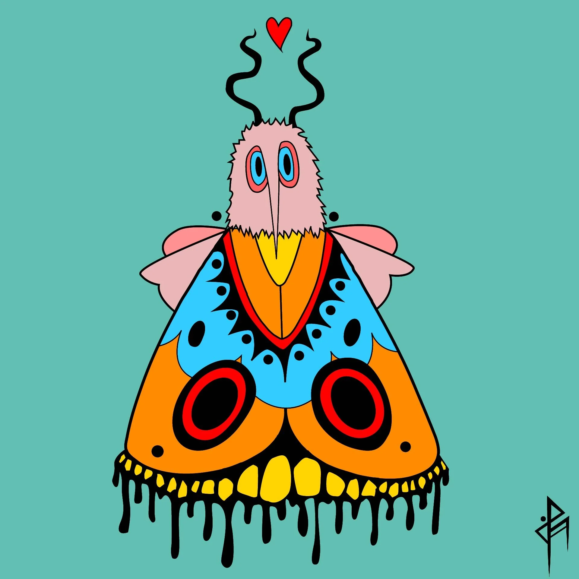 Mothy Boyz sticker design by Harmony, colourful moth character.
