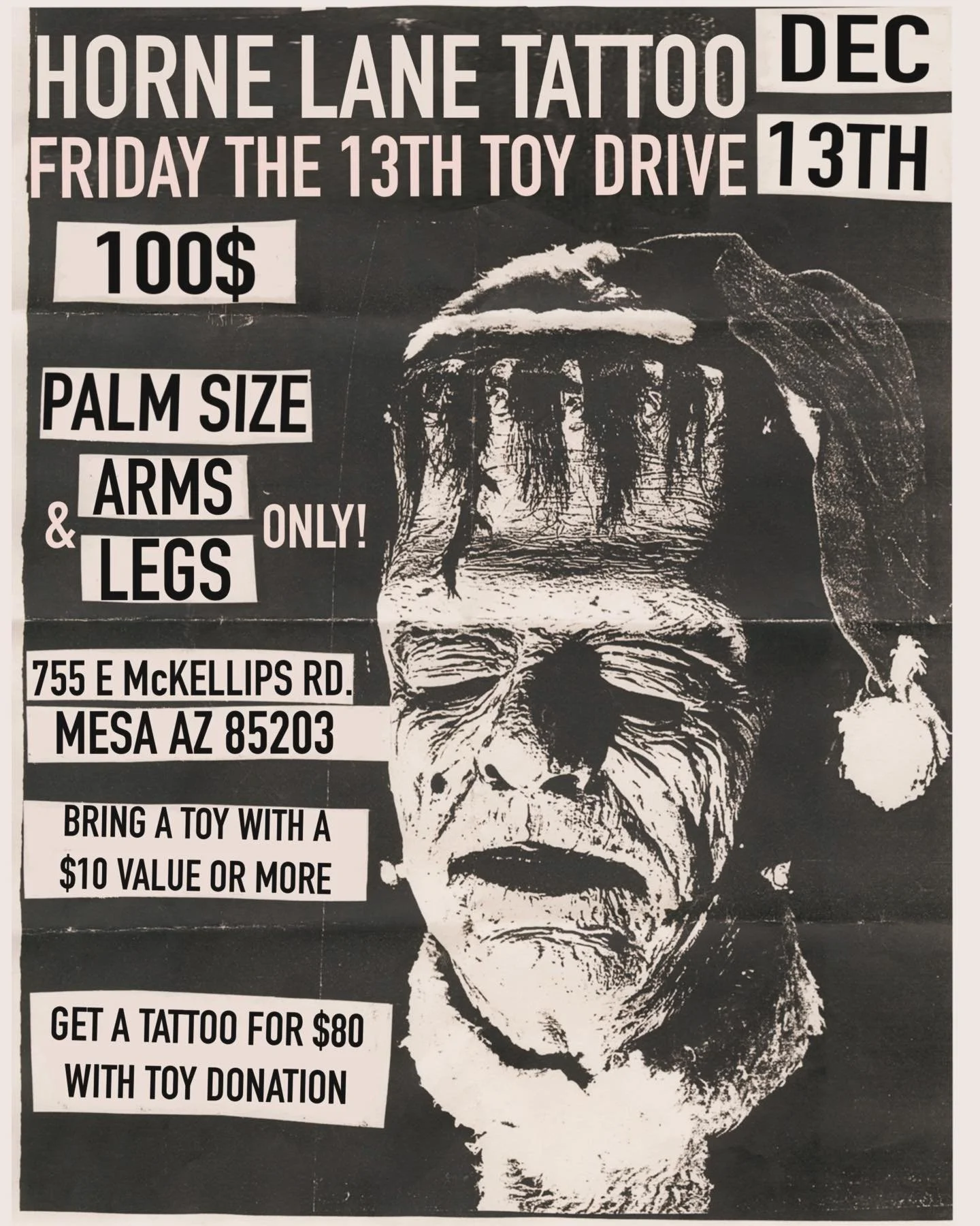 Yes we will be doing friday the 13th this month, along with a toy drive for the local boys and girls club. We will have pre drawn flash for 100$, bring a toy with a 10$ value or more and get your tattoo for 80$ 
Thanks everyone for you continued supp