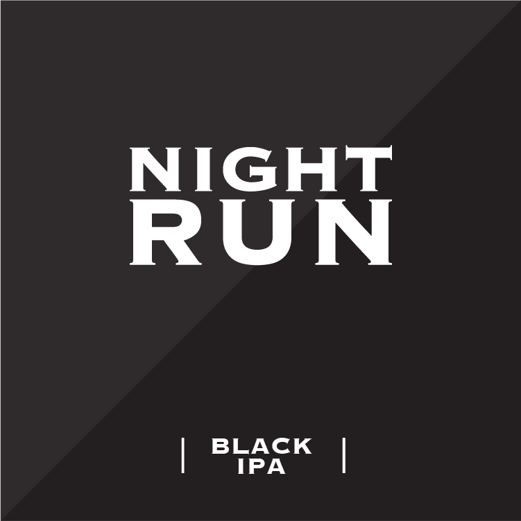 Night Run Black IPA, ABV 6.3% - Our first recipe, this seasonal black American IPA has been dry hopped to highlight notes of pine and citrus in a nicely roasted soft caramel malt flavor. Bold and balanced. One of a kind IPA.