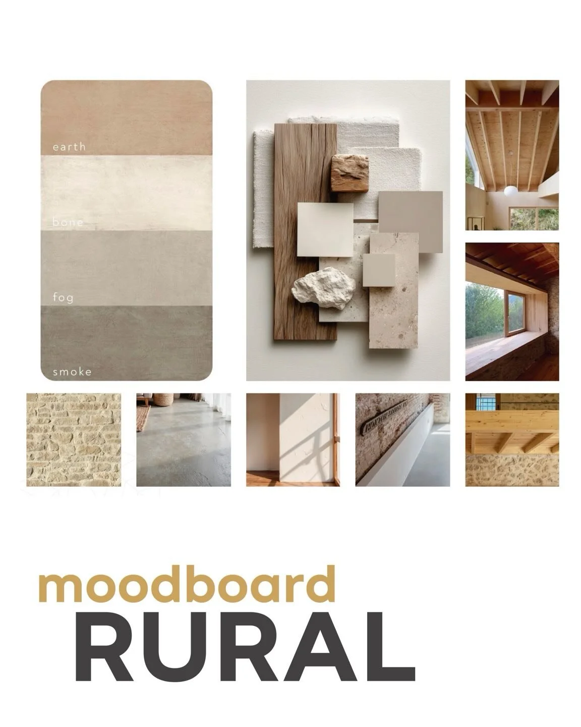 A veces es dif&iacute;cil explicar con palabras c&oacute;mo queremos que sea una casa.

Por eso en nuestros proyectos usamos algo muy sencillo: el moodboard.
O como nos gusta llamarlo en el estudio: moodboard rural.

Porque no es solo un collage boni