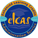 Elcas logo featuring a blue circular background with gold and white text and design elements.