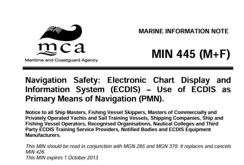 Cover of Marine Information note re use of ECDIS as a navigation aid