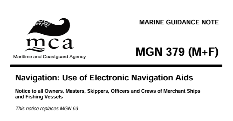 Cover of Marine Guidance note re use of electronic navigation aids