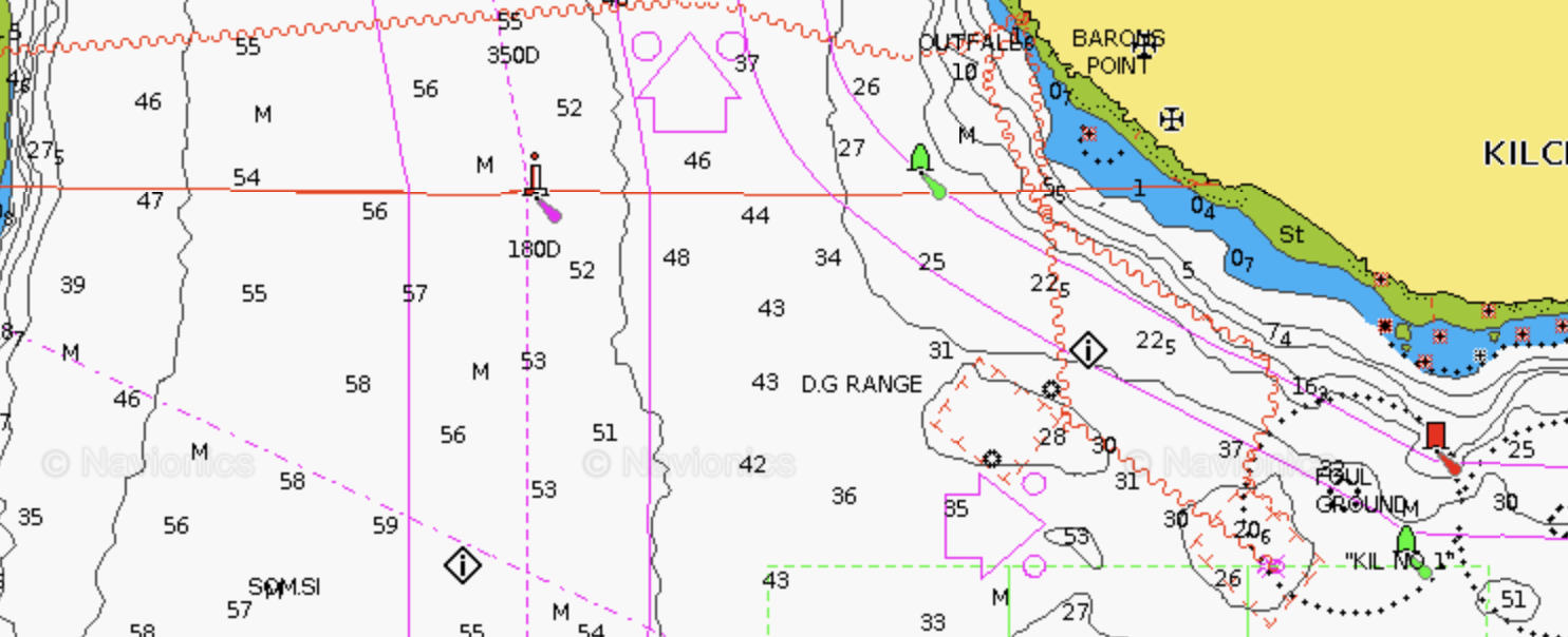Navionics maritime chart showing direction of buoyage arrows