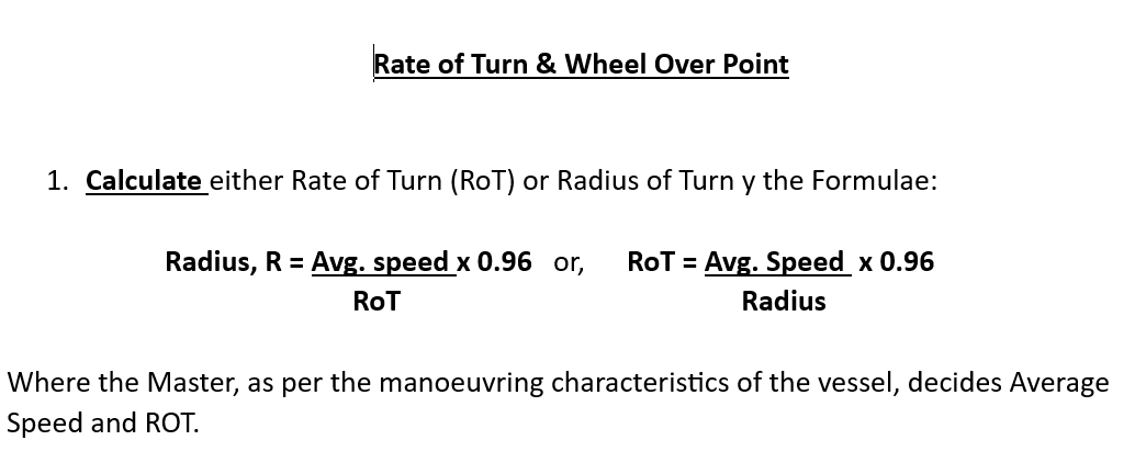 How to calculate rate of turn and wheel over point