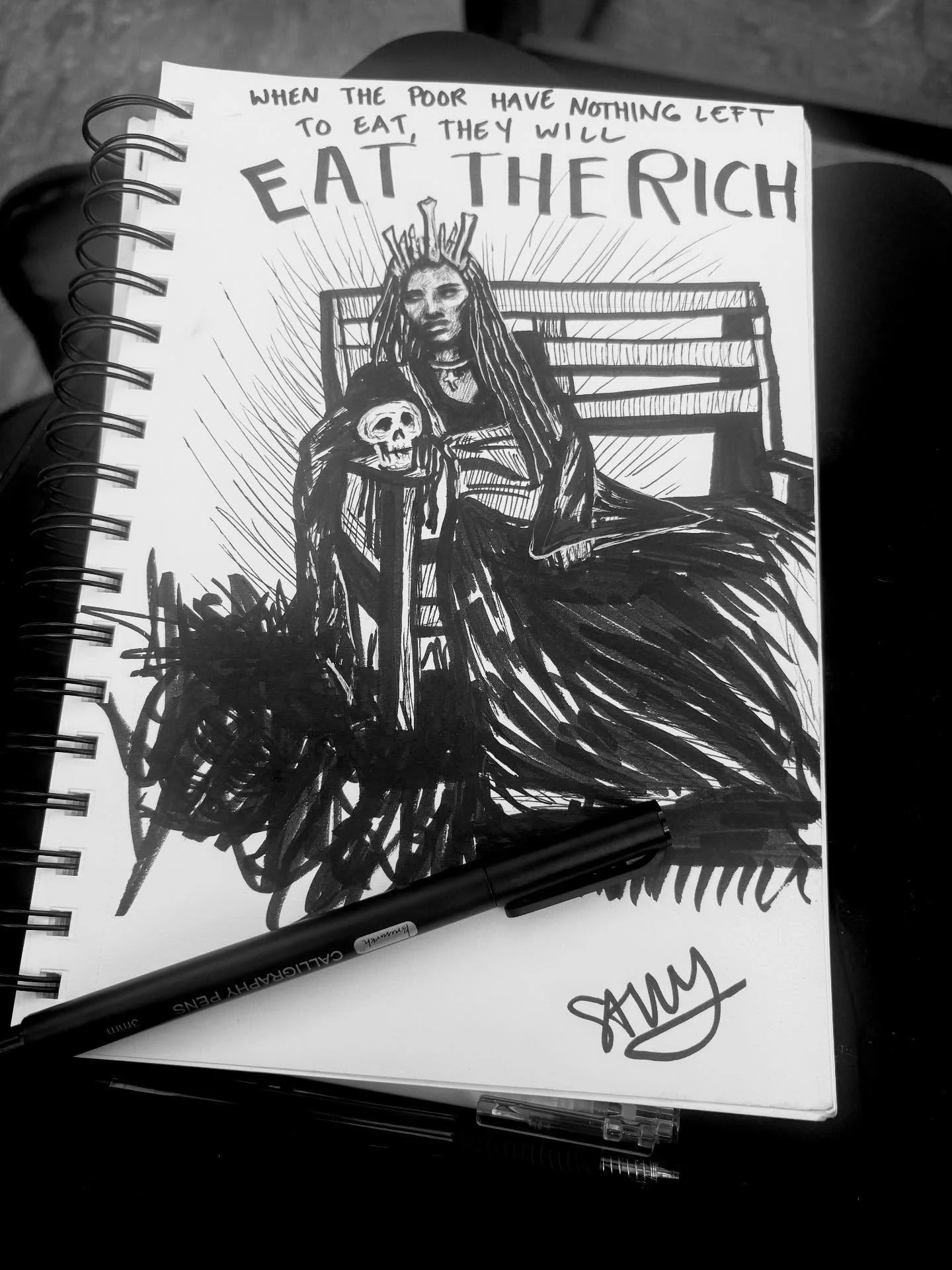 #inktober day 3: crown 👑 a new meaning to eating and leaving no crumbs. 🦴 I&rsquo;m really enjoying these quick pen drawings. It really makes you commit to any mistakes 😅#inktoberday3 #drawing #pendrawing #savvyart #art #ink