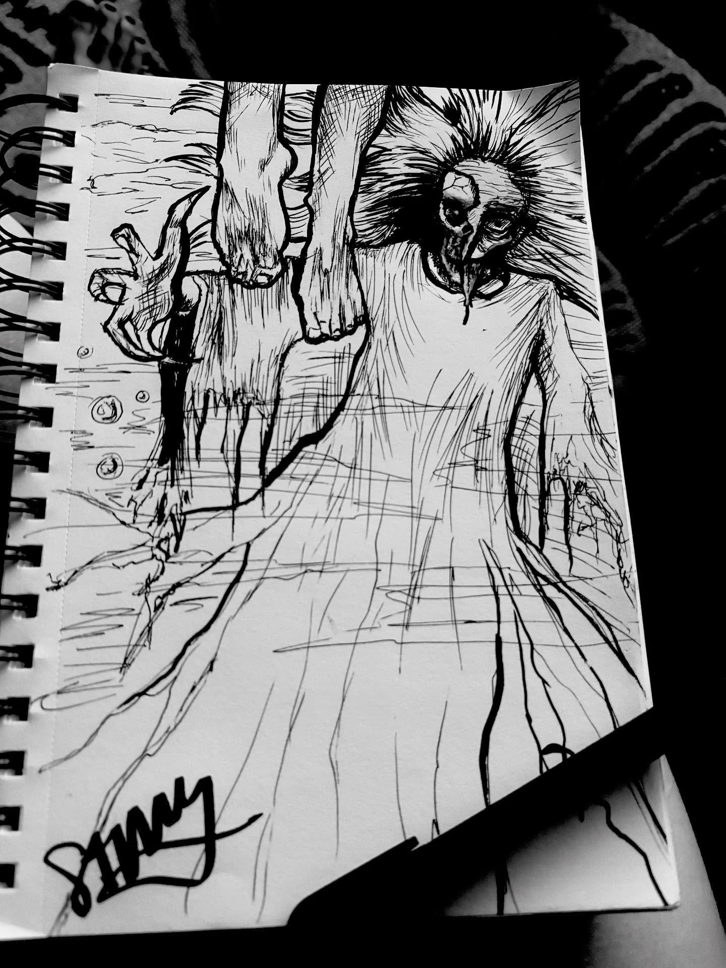 #inktober day 4: murky. This is a drawing of a British folklore called Jenny Greenteeth, a river hag who drags people into the water. #art #savvyart #inktoberday4 #folklore