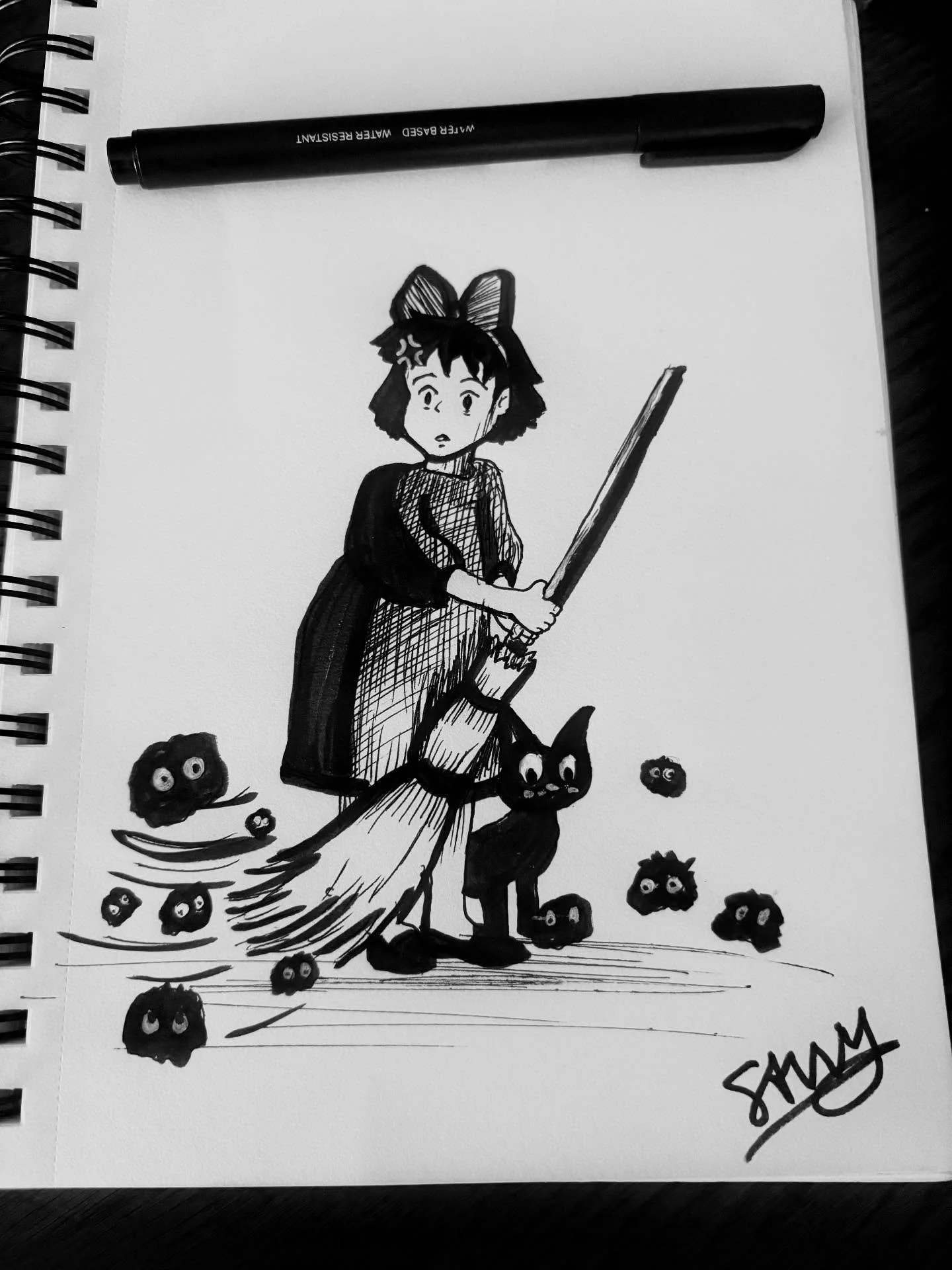 #inktober day 10: sweep. Studio Ghibli crossover edition đ¤Ē #art #savvyart #inktoberday10 #ghibli #kikideliveryservice #spiritedaway @inktober #drawing #pendrawing