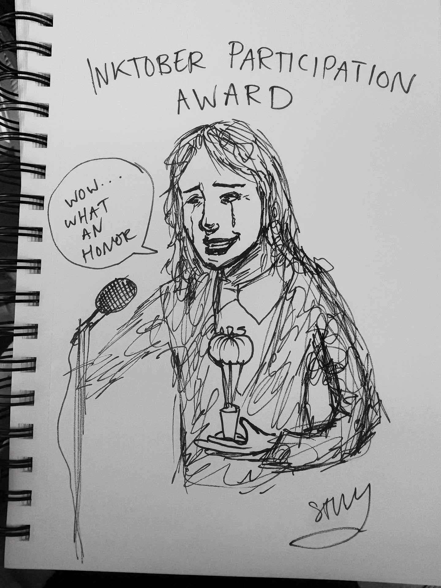 #inktober day 31: award. FINALLY it is complete! This year&rsquo;s Inktober was a practice in finding the time to do a sketch every single day and not caring how they look 😆 definitely a good lesson in overcoming perfectionism. I think I&rsquo;ll al