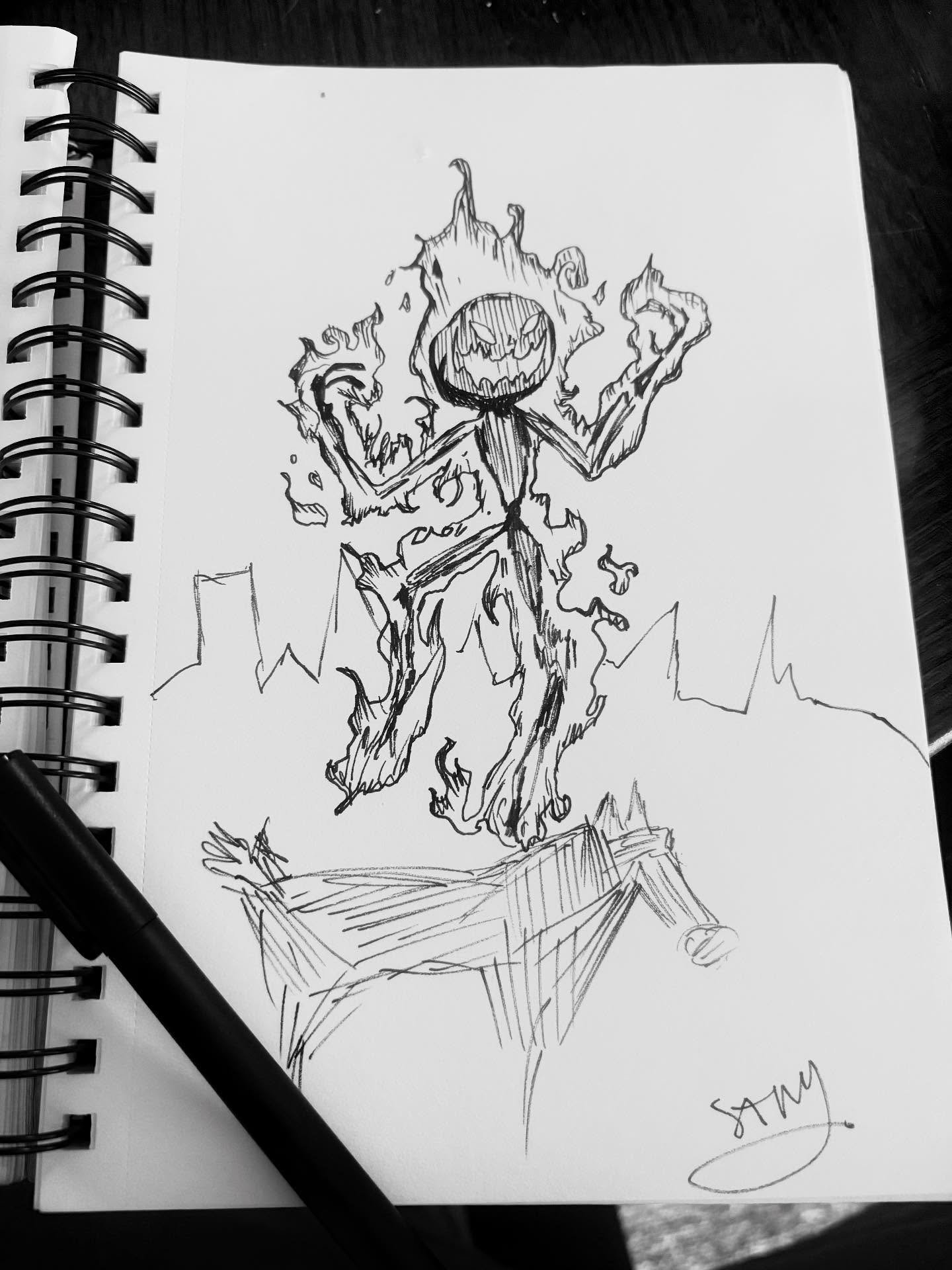 #inktober day 25: inferno 🔥🔥 I drew the pumpkin king himself! #art #savvyart #drawing #inktoberday25 #nightmarebeforechristmas