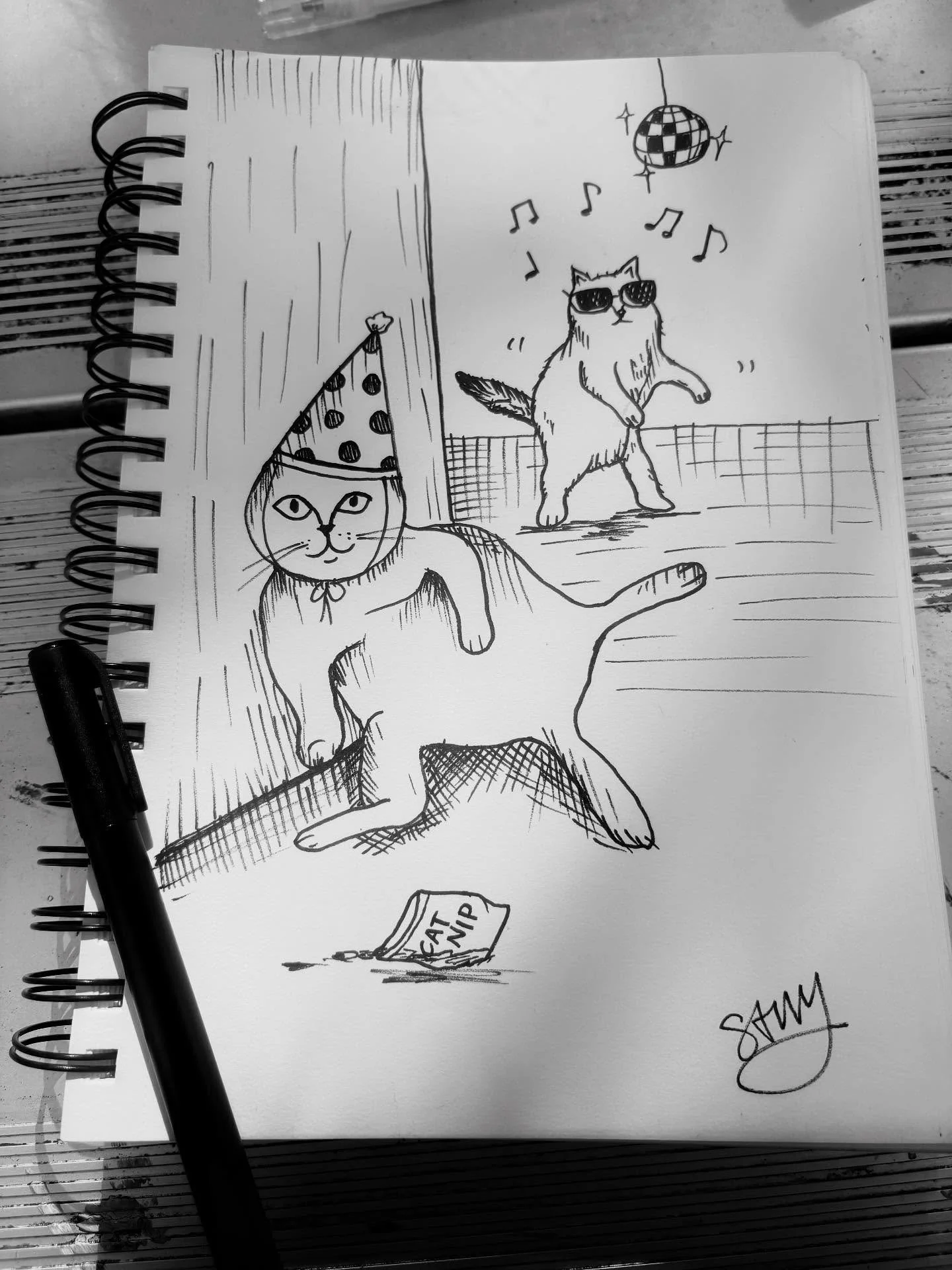 #inktober day 24: rowdy 🐱🎉🥳 #art #savvyart #inktoberday24 #drawing