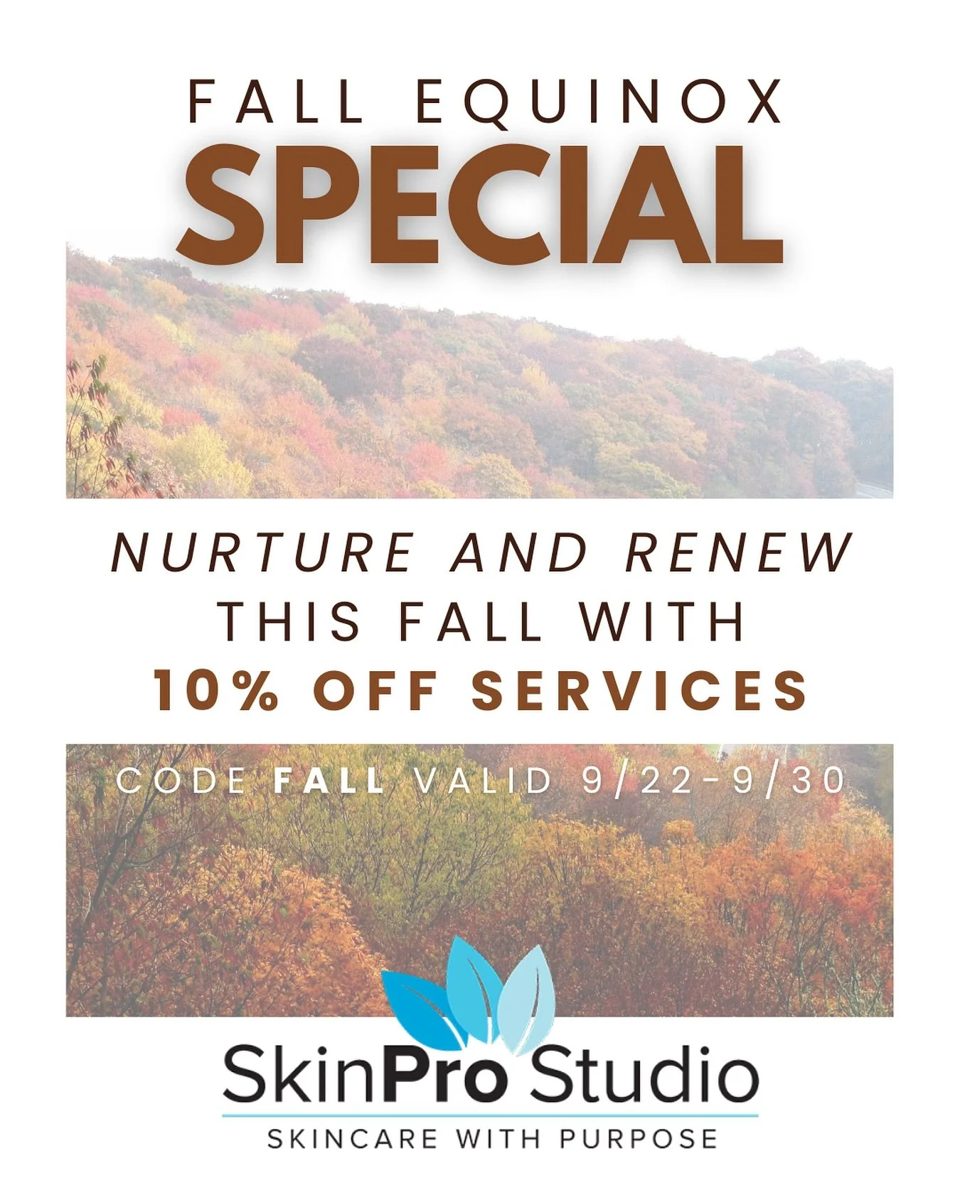Autumn brings renewal and rest. Enjoy 10% off services through September. Use promo code FALL.  #skinprostudio #skincare #massagetherapy #charleston #westashleysc #fall2025