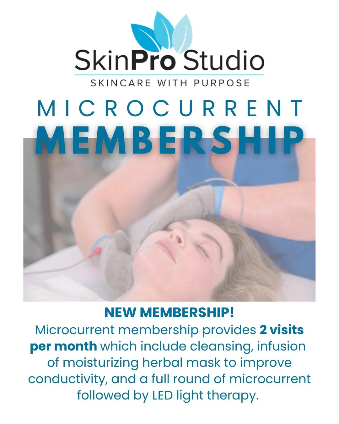 💫 NEW MEMBERSHIP: Microcurrent
TWO visits per month for $270 (savings of over $50!)

With consistent sessions:
&bull; ATP production stays elevated
&bull; Facial changes become more noticeable 
&bull; Collagen support becomes cumulative
&bull; Resul