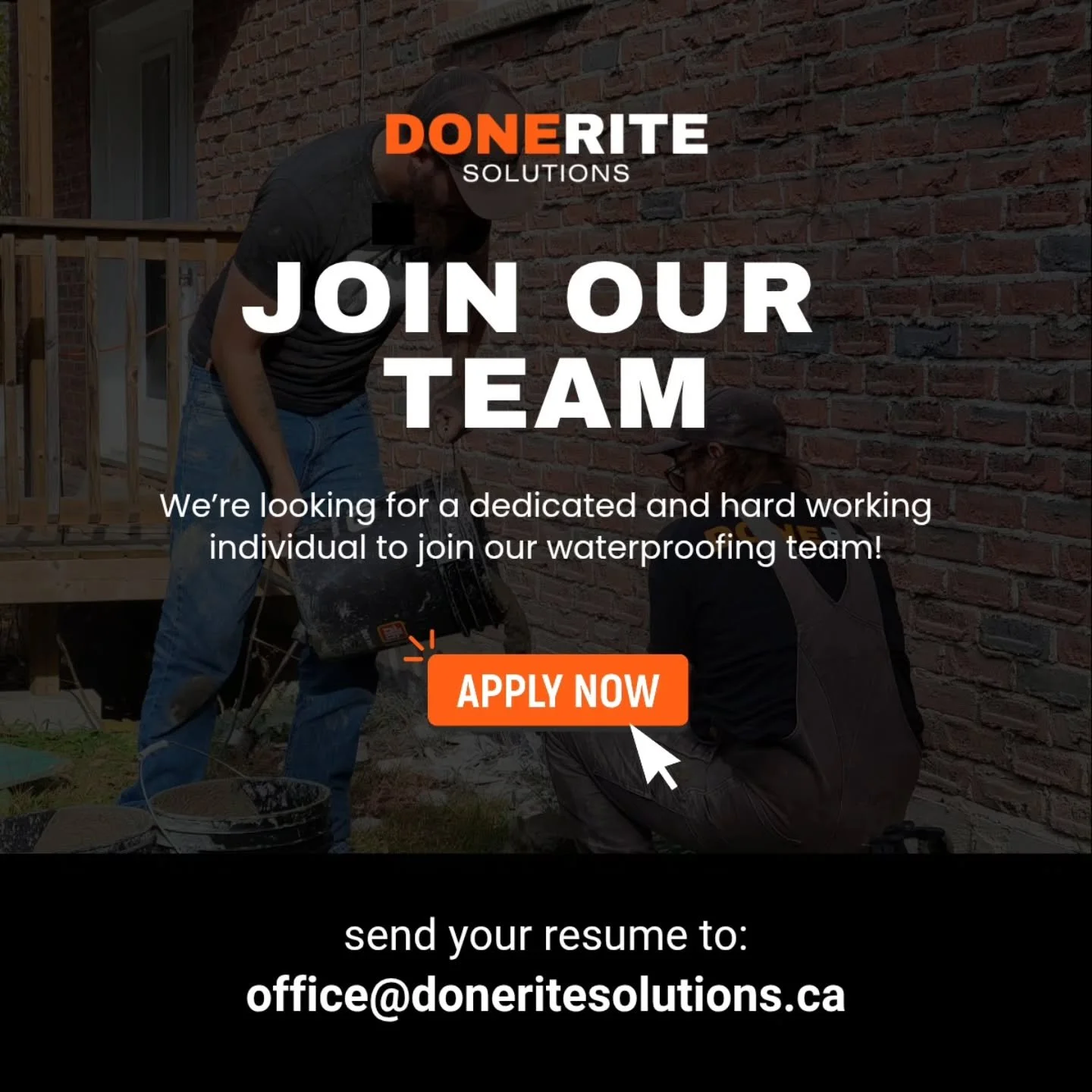 We're currently seeking a hardworking, dedicated individual to join our basement waterproofing team!

This is a hands-on, physically demanding position that requires a strong work ethic and the ability to work effectively as part of a team.

If this 