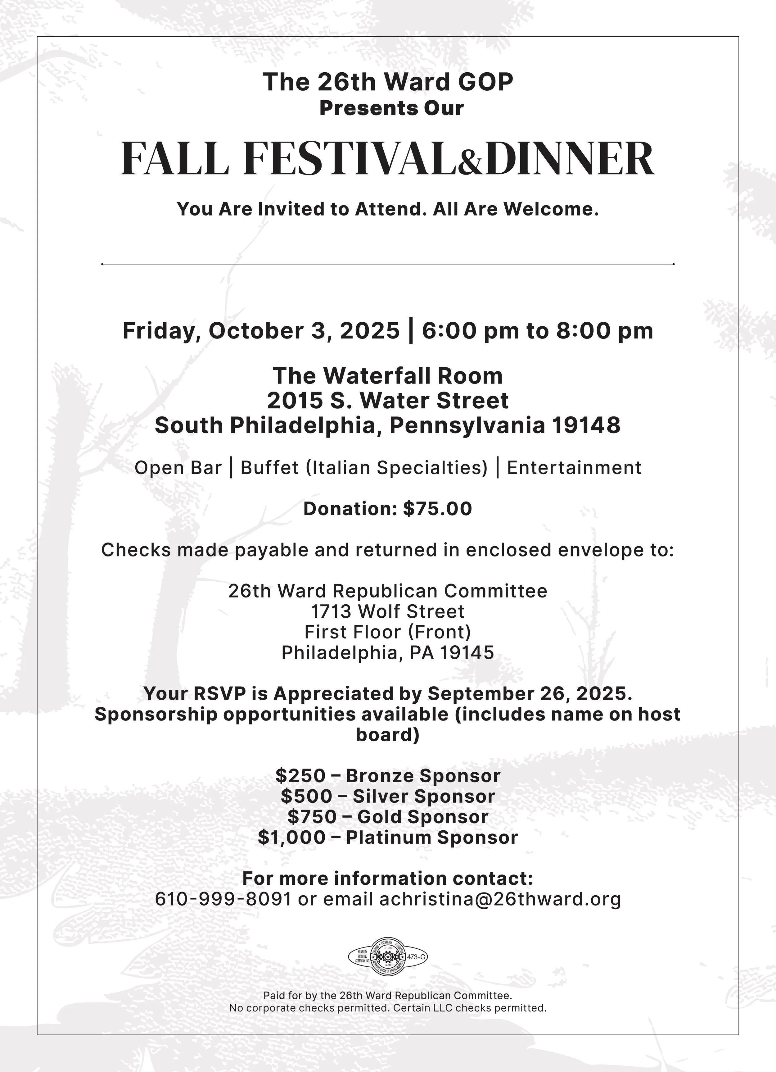 26th Ward GOP Invites You to their Fall Festival & Dinner