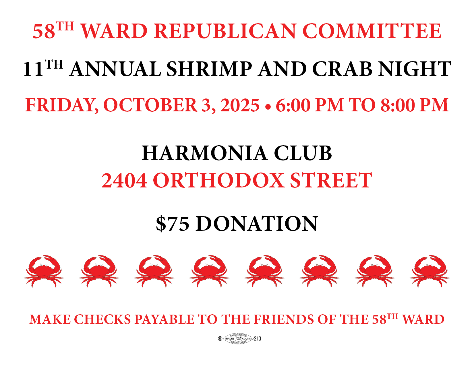 11th Annual Shrimp & Crab Night hosted by the 58th Ward