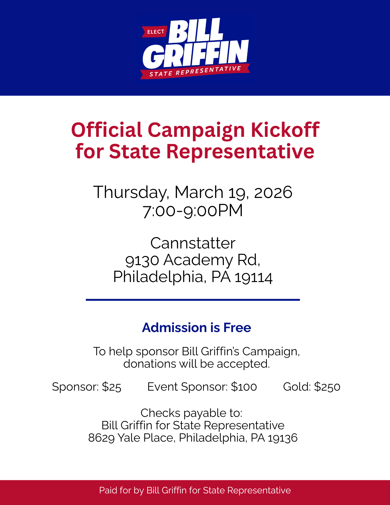 Official Campaign Kickoff for Bill Griffin for State Representative