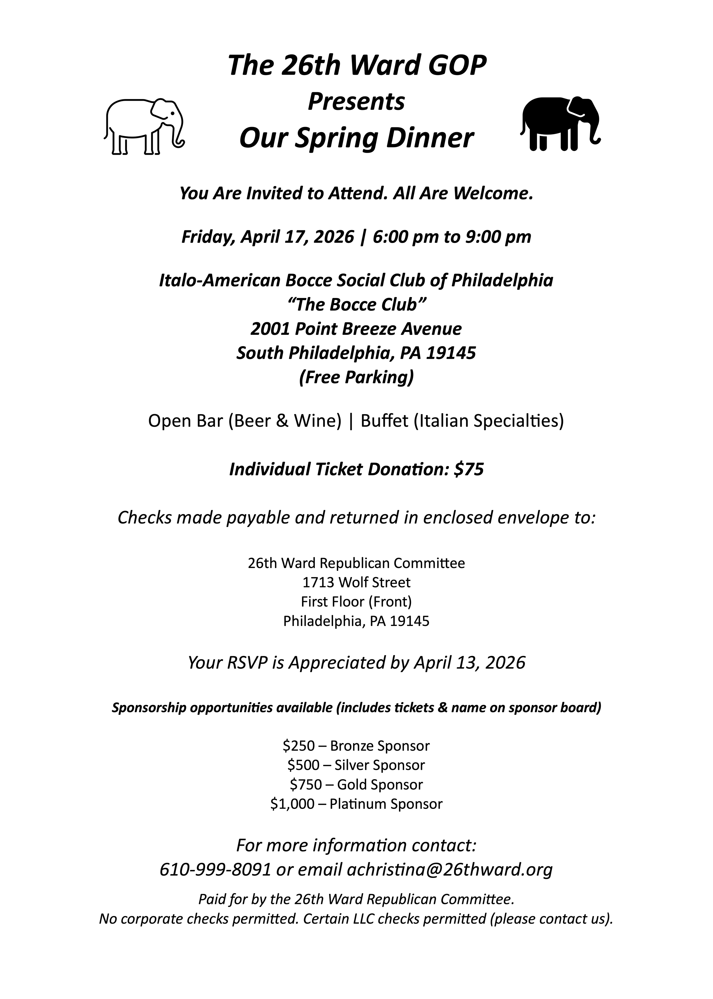 26th Ward GOP 2026 Spring Dinner