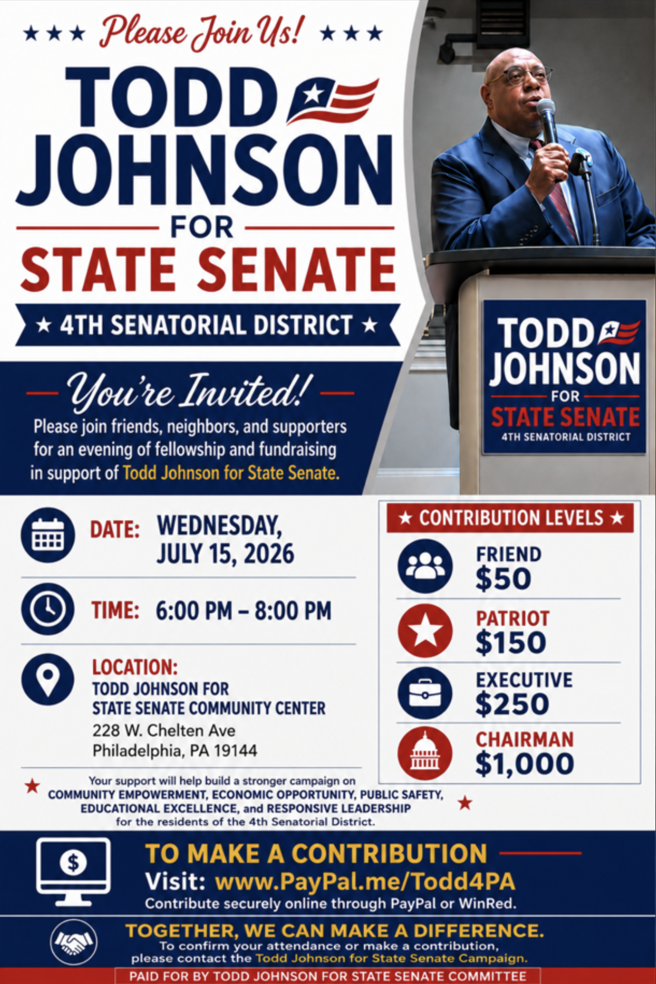 Todd Johnson for State Senate Philadelphia Fundraiser