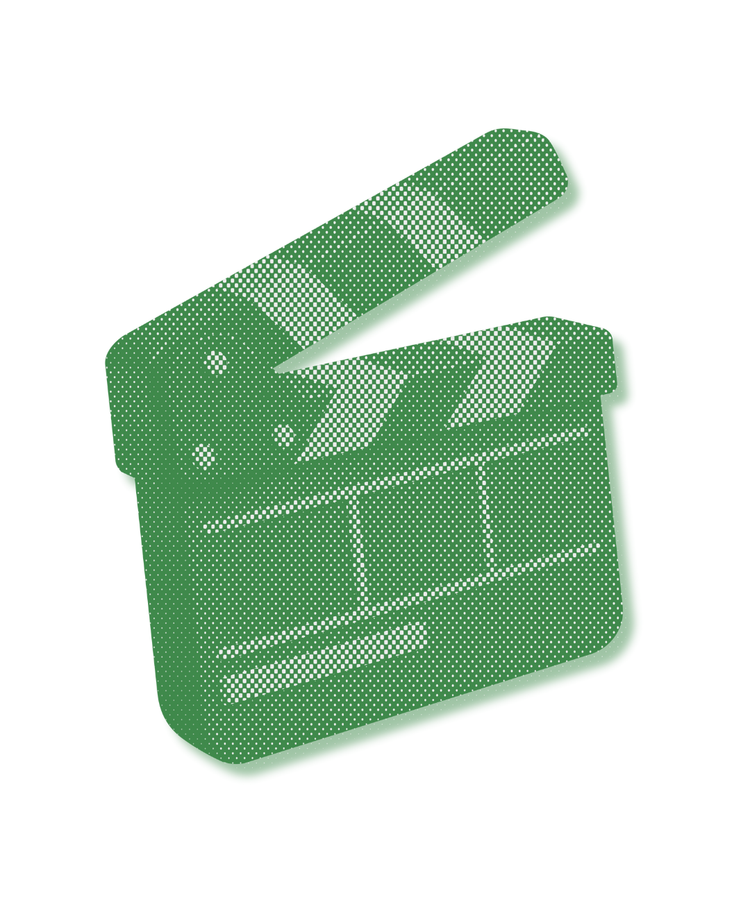 Green film clapperboard icon on a black background