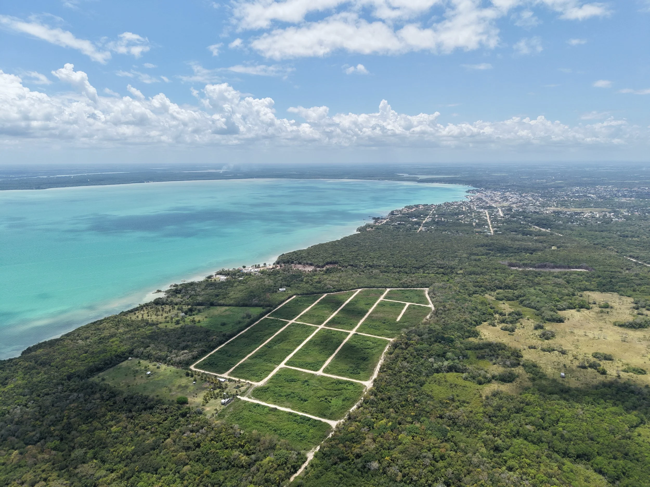 Aerial view of the Coastal Vista lots beside Corozal Bay