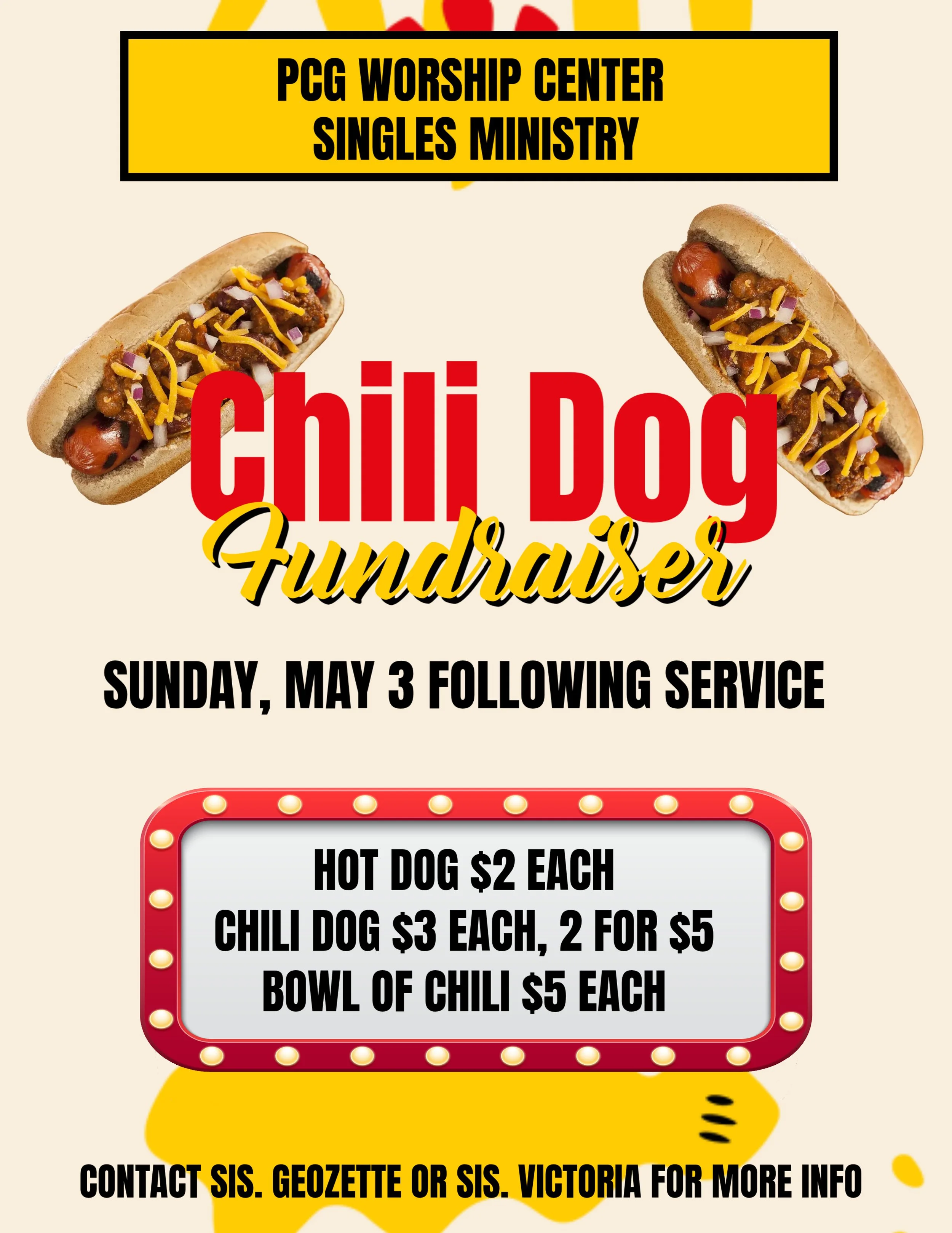 May 3 Singles Ministry Chili Dog Fundraiser.jpg