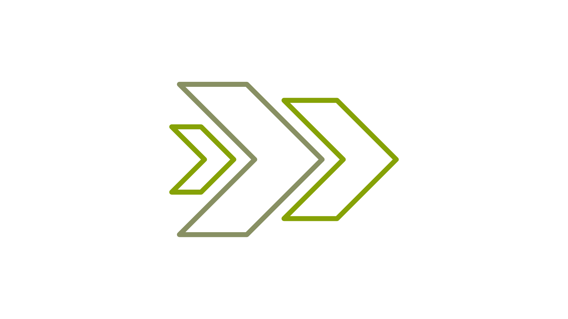 Three stylized, layered arrows pointing right in shades of green and gray on a black background.