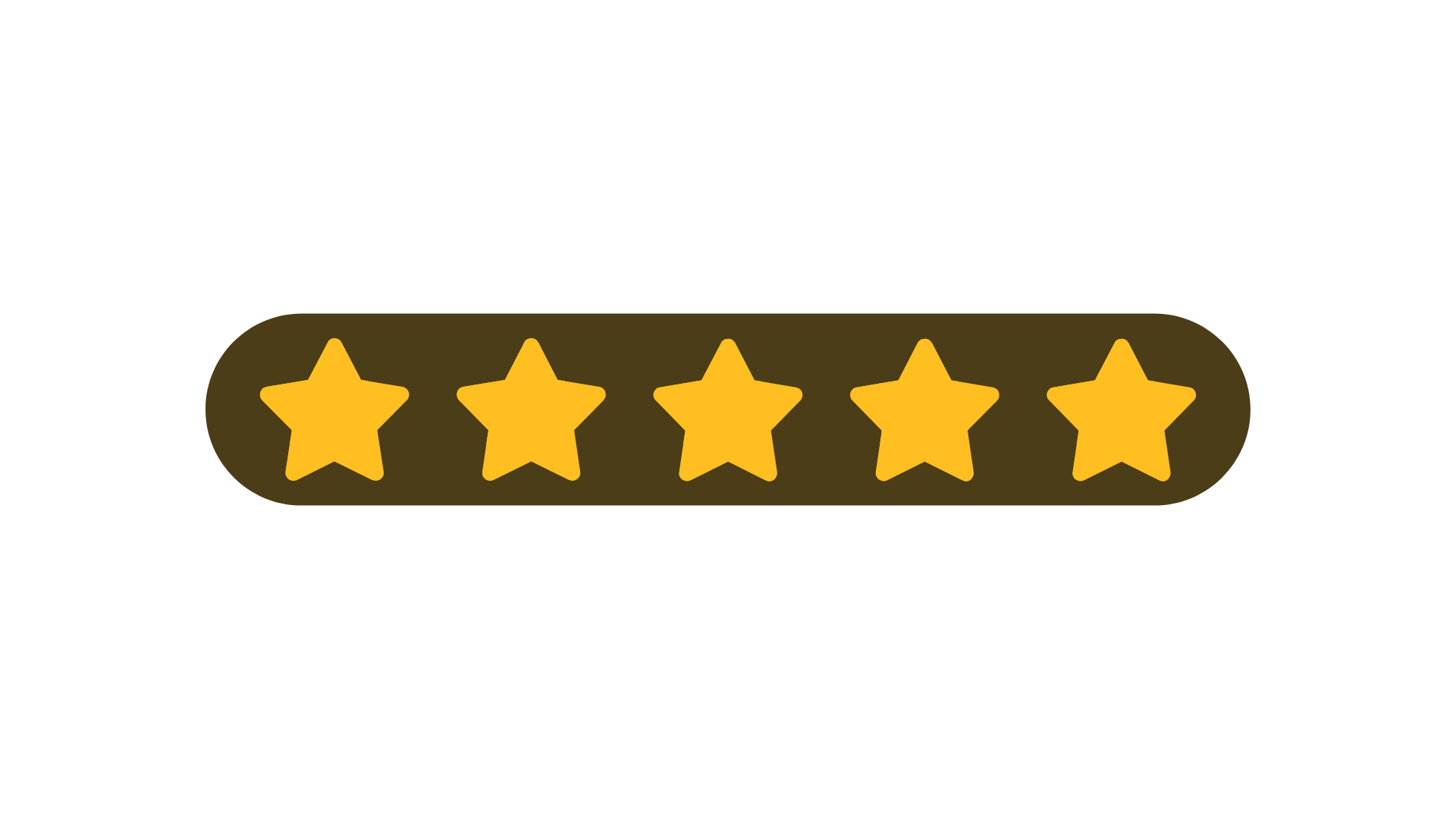 Five gold stars inside a rounded dark brown shape, indicating a five-star rating.