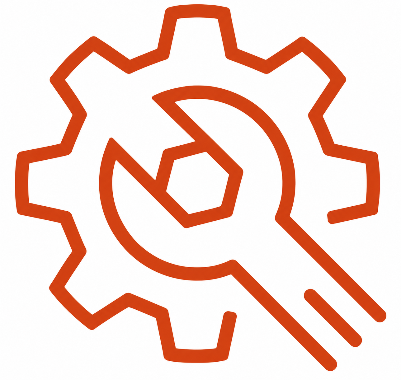 Red gear and wrench icon.