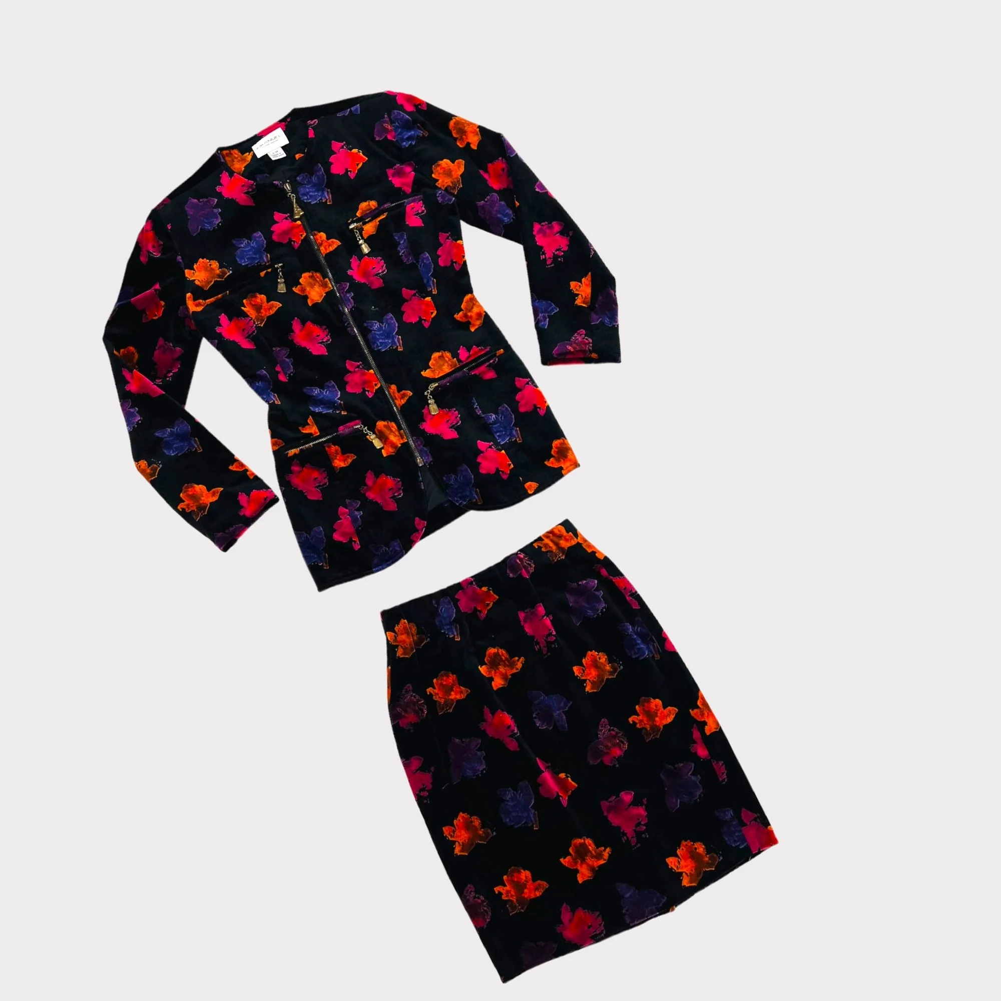 Vintage 1990s Emmanuel Ungaro Floral Velvet Skirt Suit