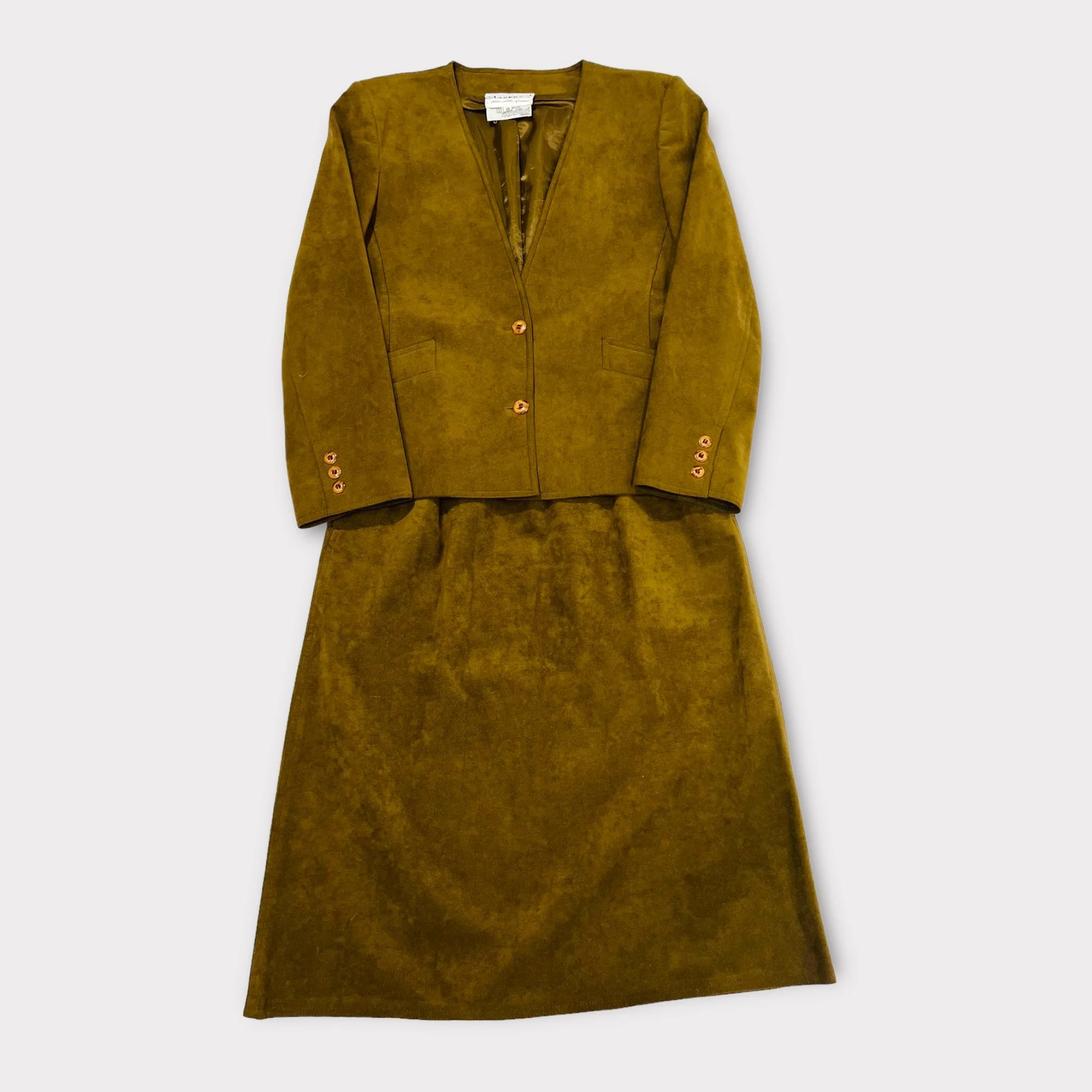 Vintage 1980s Bill Blass Suede Skirt Suit