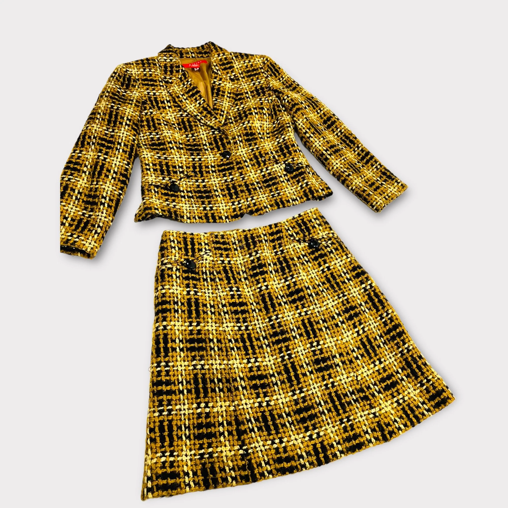 Vintage 1990s A Line Tweed Brown & Black Skirt Suit Set