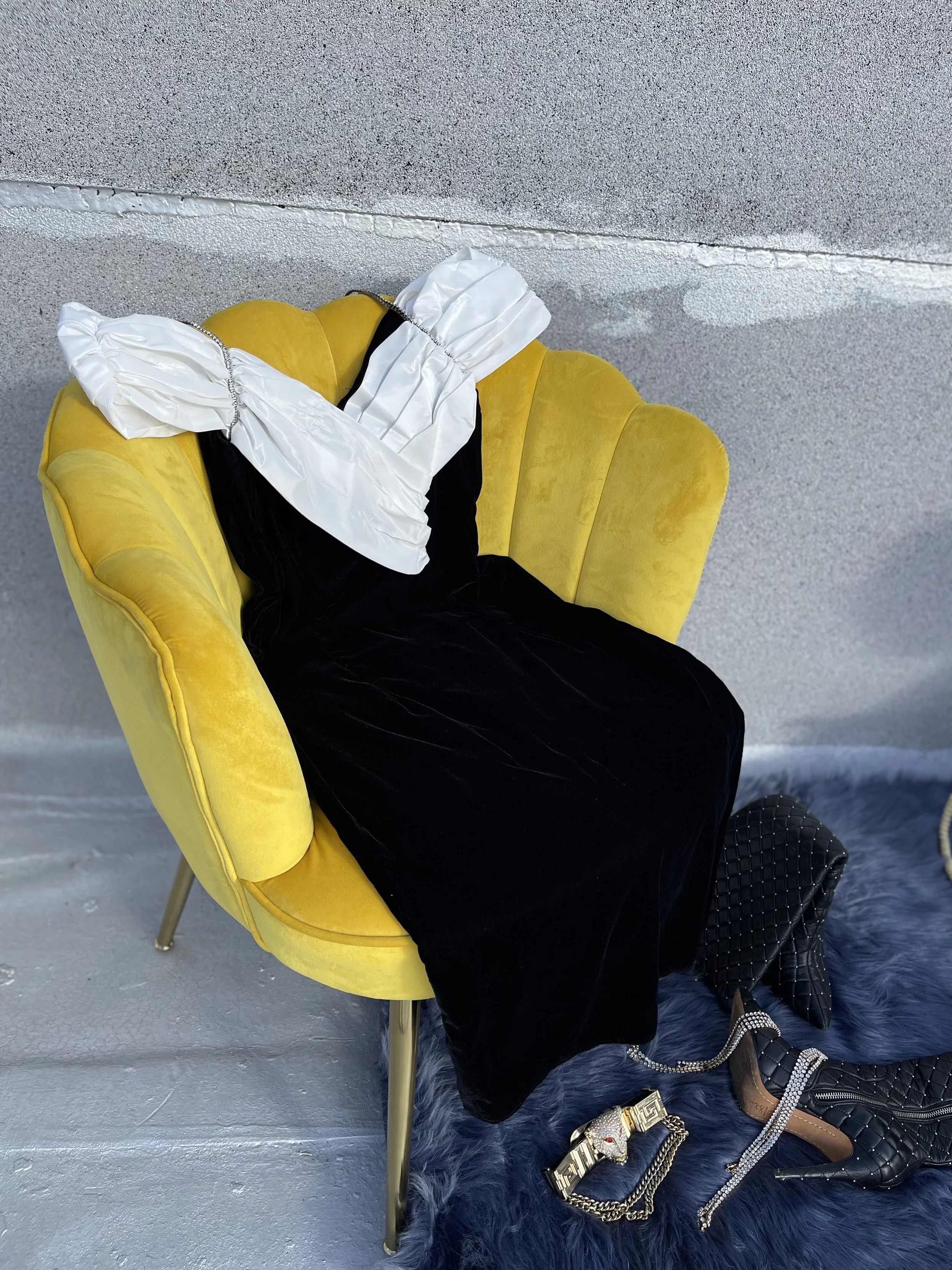 Vintage Black and White Loralie Velvet Dress