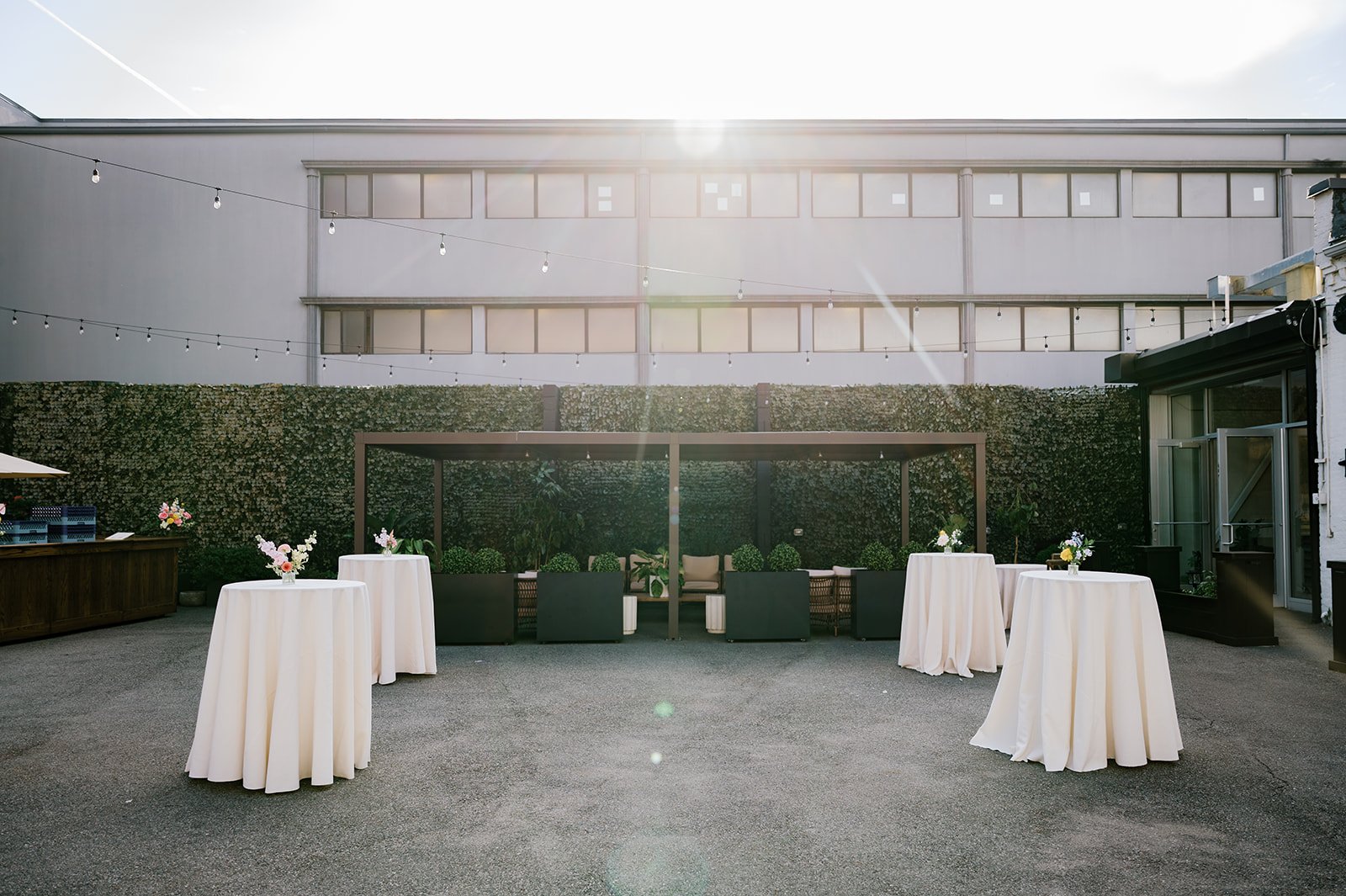 The courtyard right before cocktail hour during a beautiful Fall evening. 