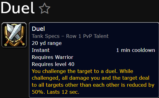 Duel is a pvp talent in World of warcraft: Midnight, descriptions shows