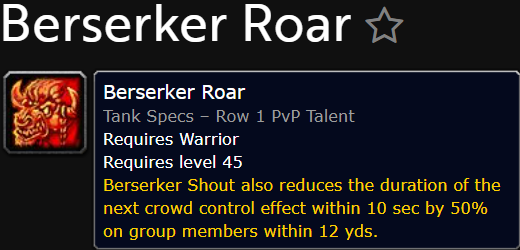 Berserker Roar is a pvp talent in World of warcraft: Midnight and describes what it does