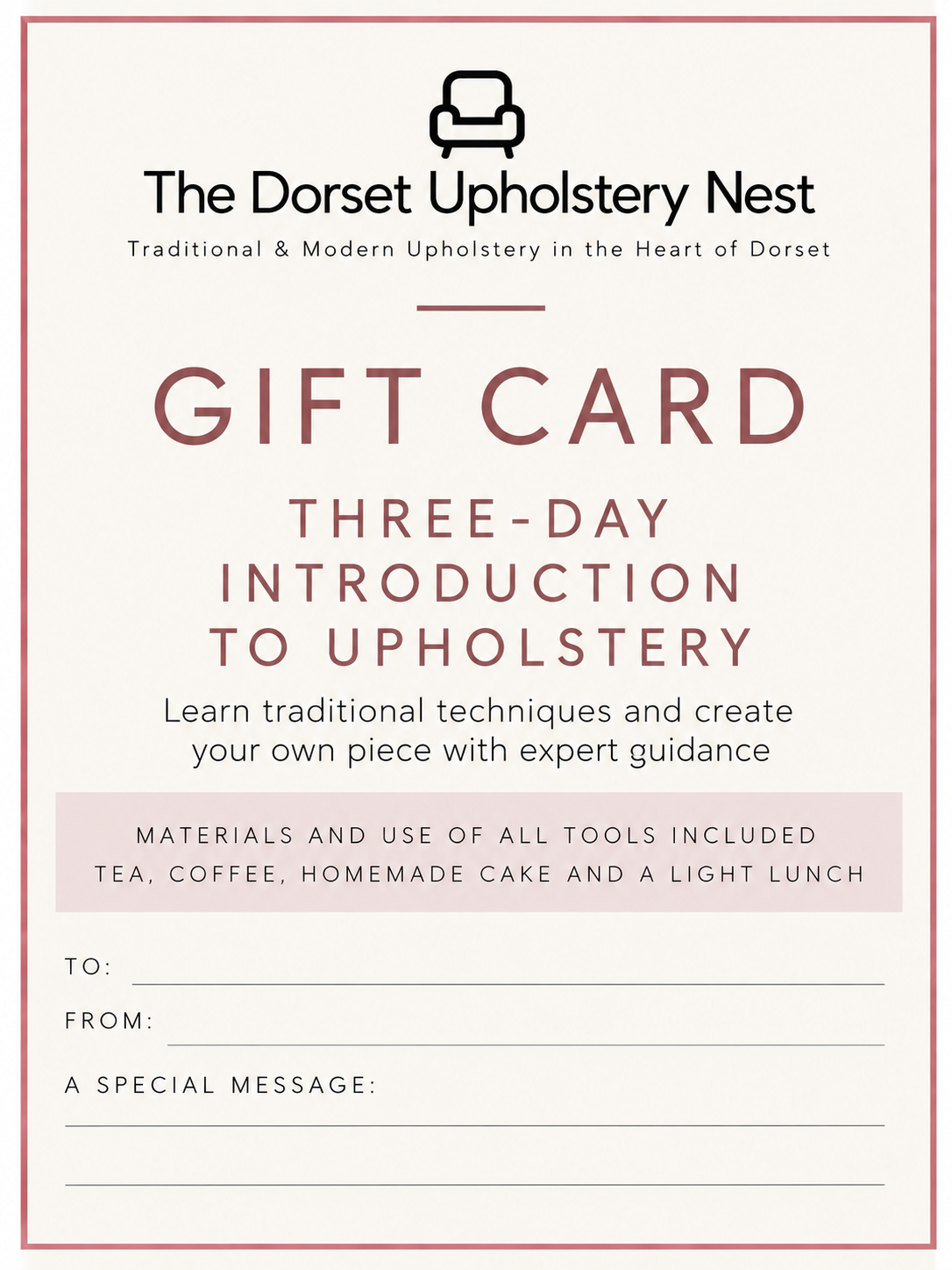 Three Day Introduction to Traditional Upholstery Gift Card