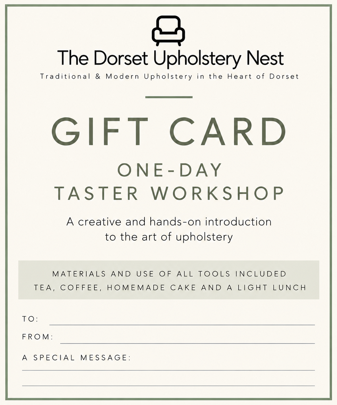 One Day Introduction to Upholstery Workshop Gift Card